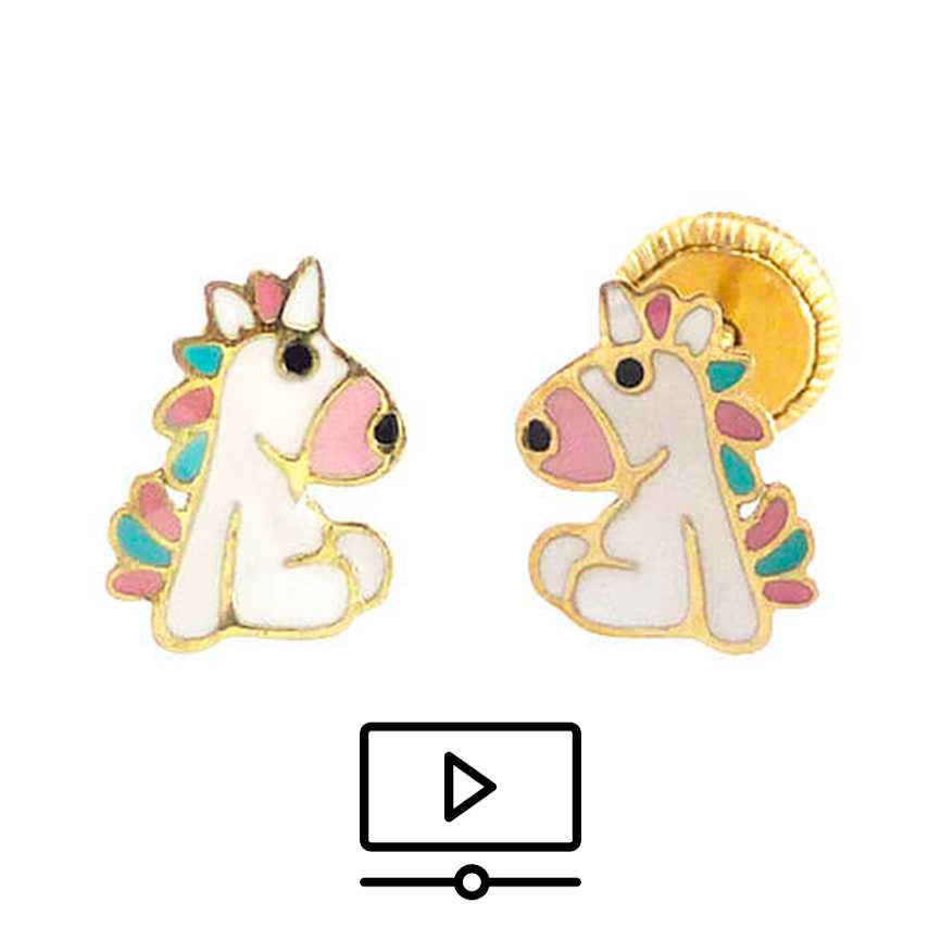 PENDIENTES UNICORNIO ESMALTE.8MM.ROSCA.