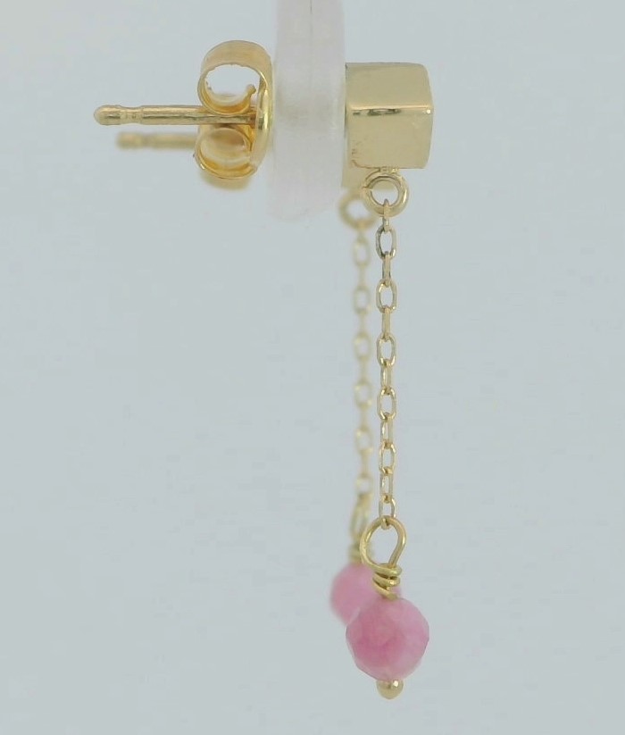 PENDIENTES CADENA CUBO PIEDRA TURMALINA ROSA SEMIPRECIOSA