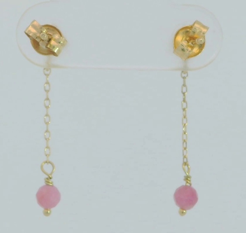 PENDIENTES CADENA CUBO PIEDRA TURMALINA ROSA SEMIPRECIOSA