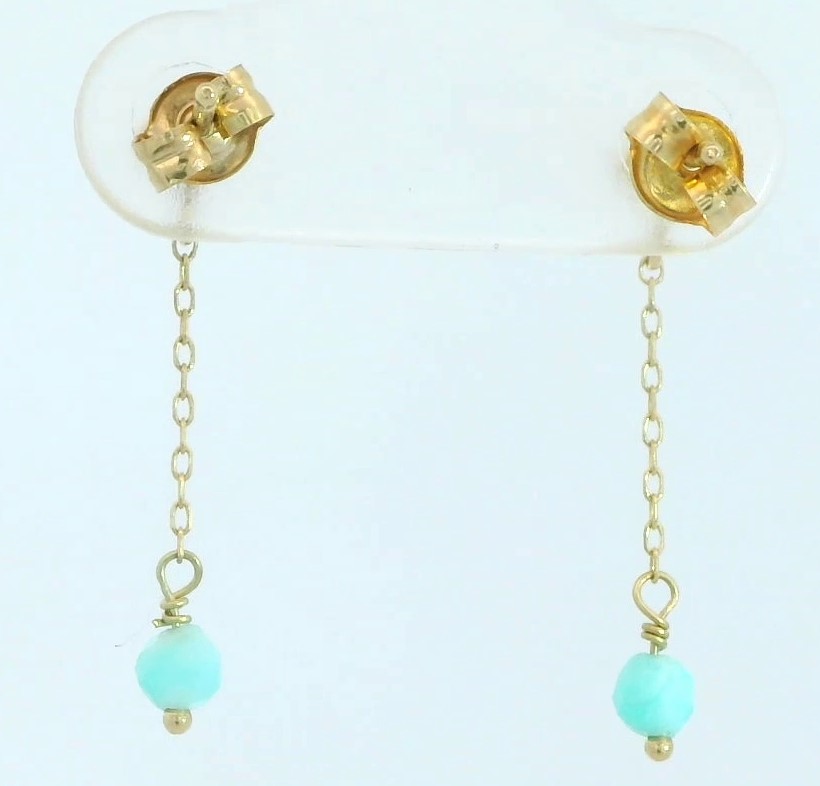 PENDIENTES CADENA CUBO PIEDRA AMAZONITA SEMIPRECIOSA