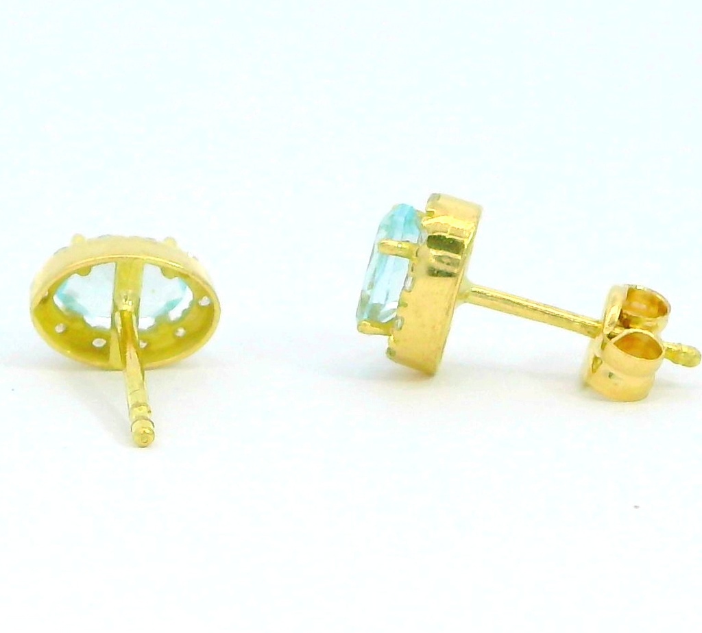 PENDIENTES OVAL 5x3 AGUA MARINA SEMIPRECIOSA 7MM.PRESION