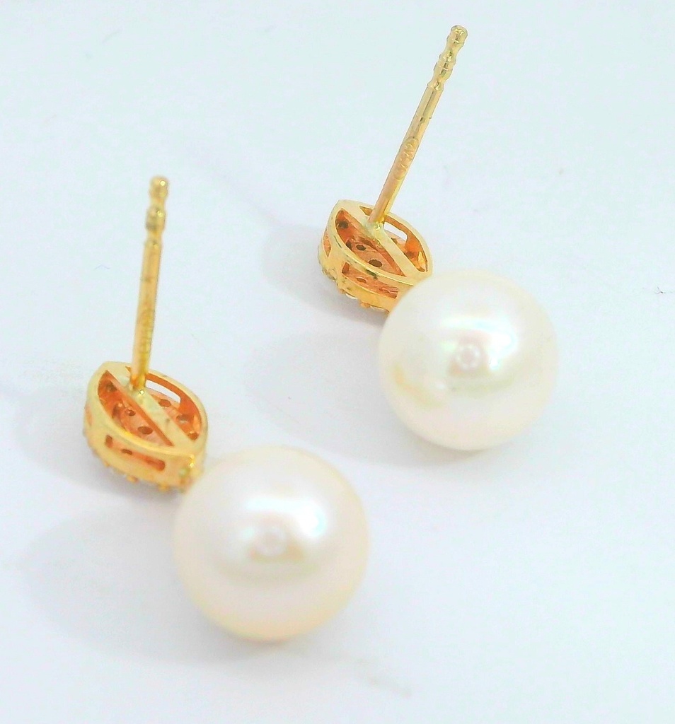 PENDIENTES CIRCONITAS Y PERLA CULTIVADA DE 7MM.9 KILATES