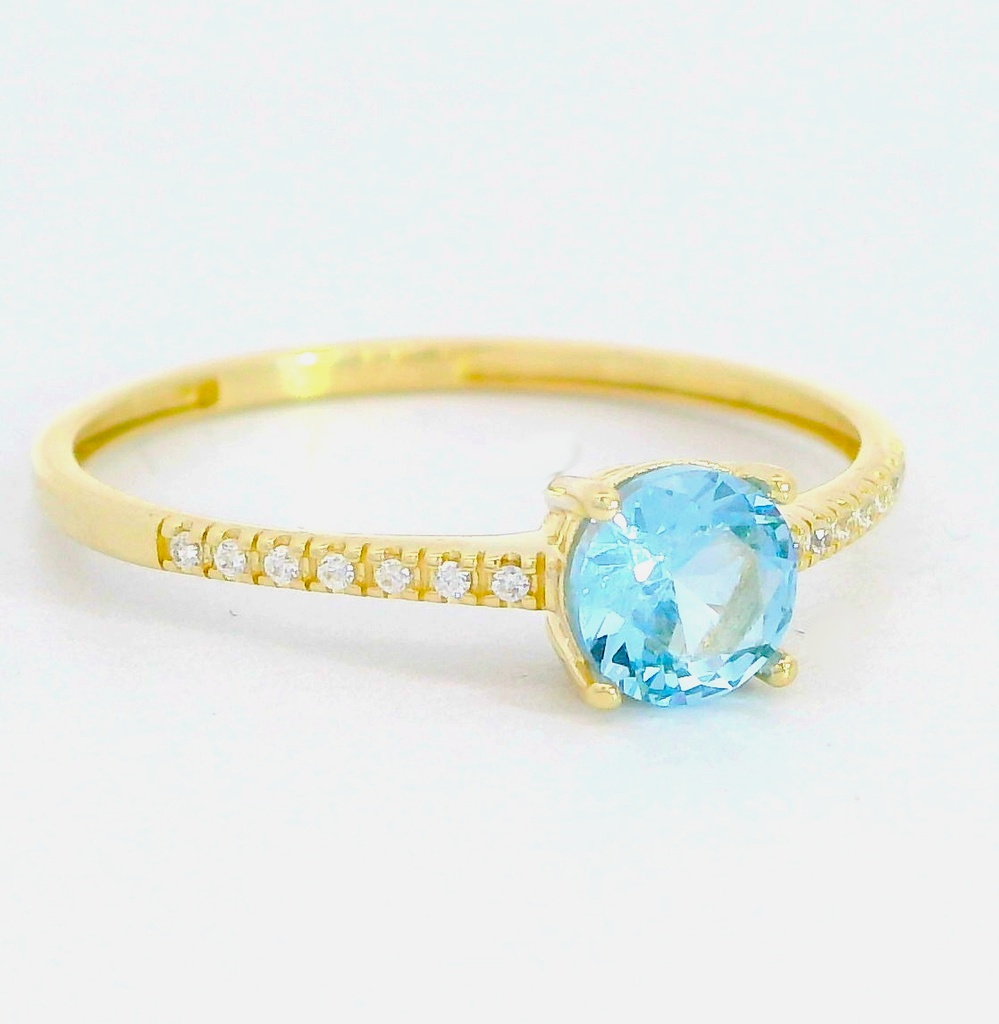 SORTIJA CIRCONITA COLOR AGUAMARINA 5MM.9 KILATES