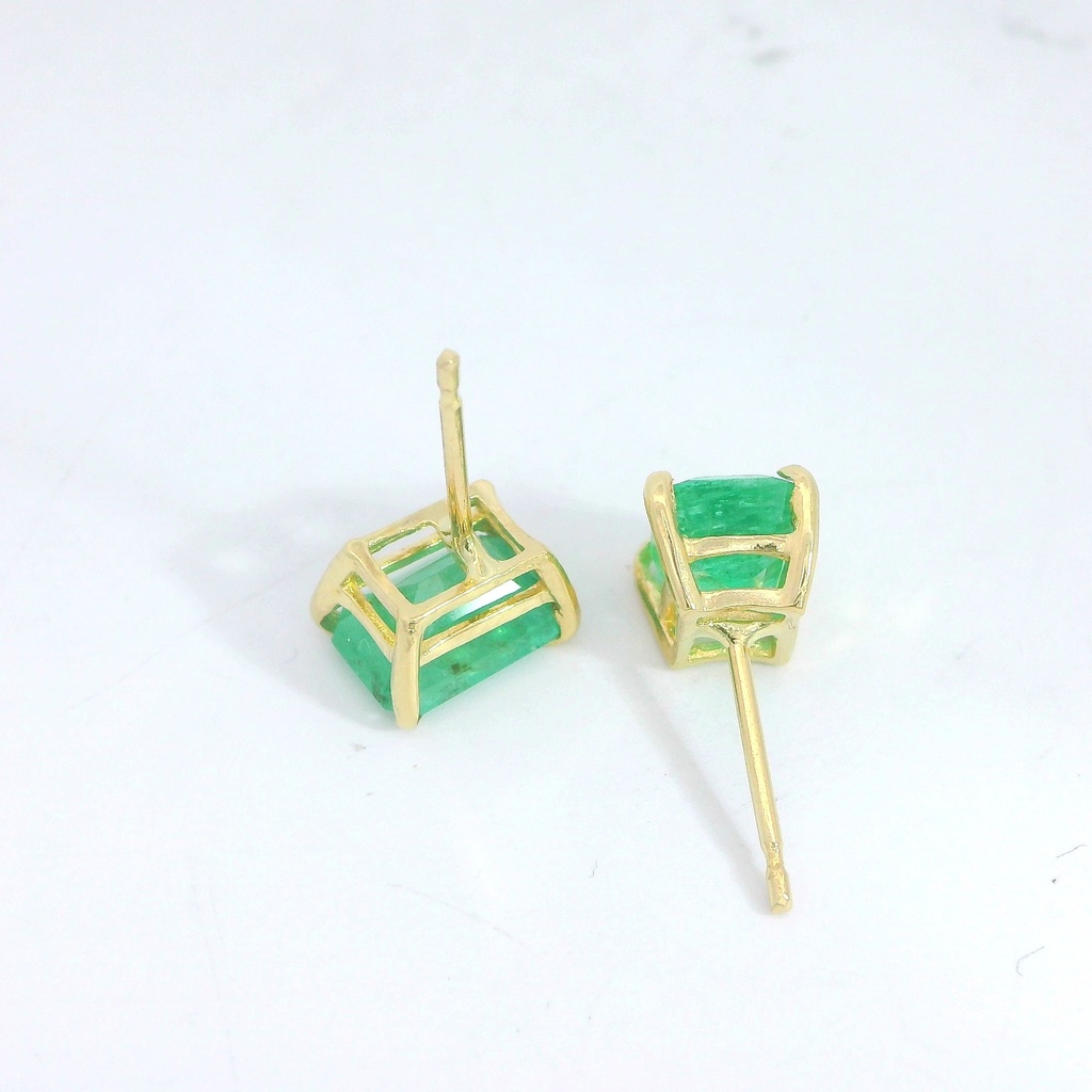 PENDIENTES ESMERALDA NATURAL 7x5MM.PRESION.