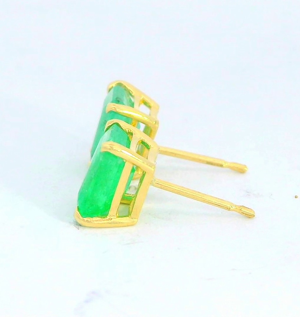 PENDIENTES ESMERALDA NATURAL 7x5MM.PRESION.