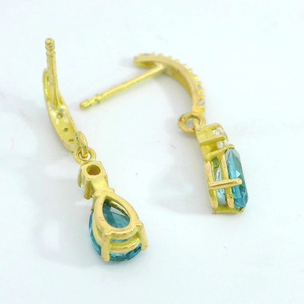 PENDIENTES LARGOS  CON PERA 6x4 TOPACIO LONDON BLUE.PRESION.18MM