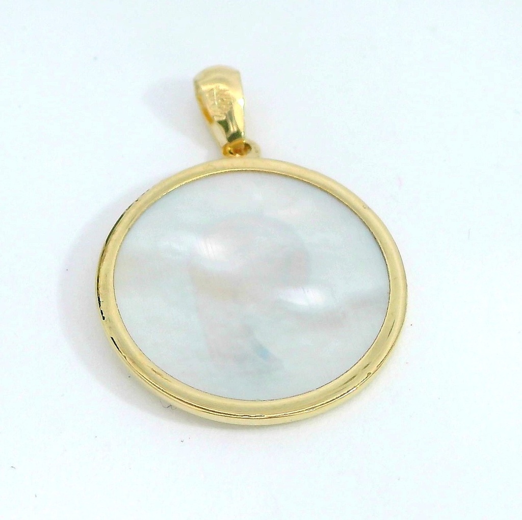 MEDALLA VIRGEN NIÑA REDONDA  CON NACAR ,16 MM.9KILATES