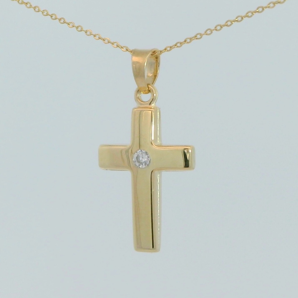CRUZ LISA SIN CRISTO CON CIRCONITA .19x10MM.9 KILATES