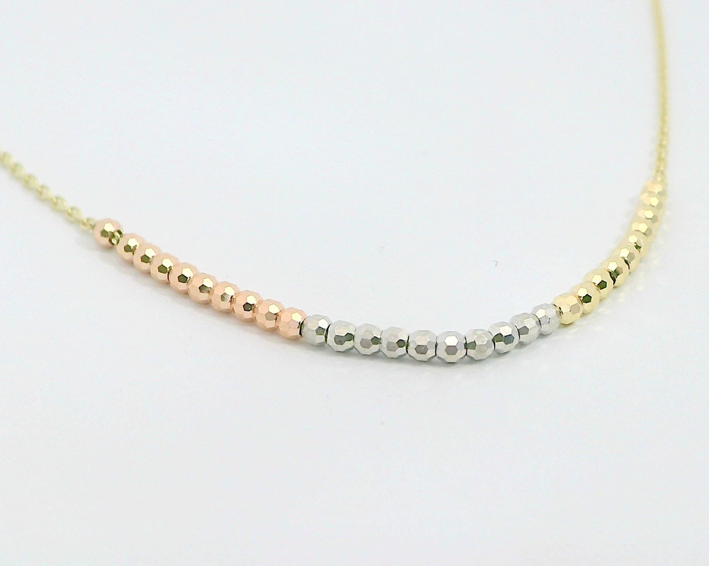 PULSERA BOLAS TALLADAS TRICOLOR .9KILATES