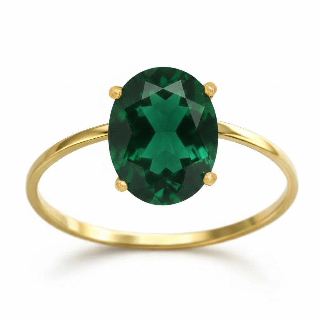 10x8 MM EMERALD COLOR QUARTZ RING.