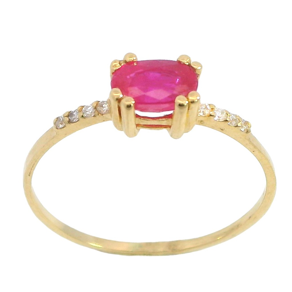 RING WITH 6x4MM OVAL RUBY  AND 1MM 8 DIAMONDS H-SI 0.05 CT TW