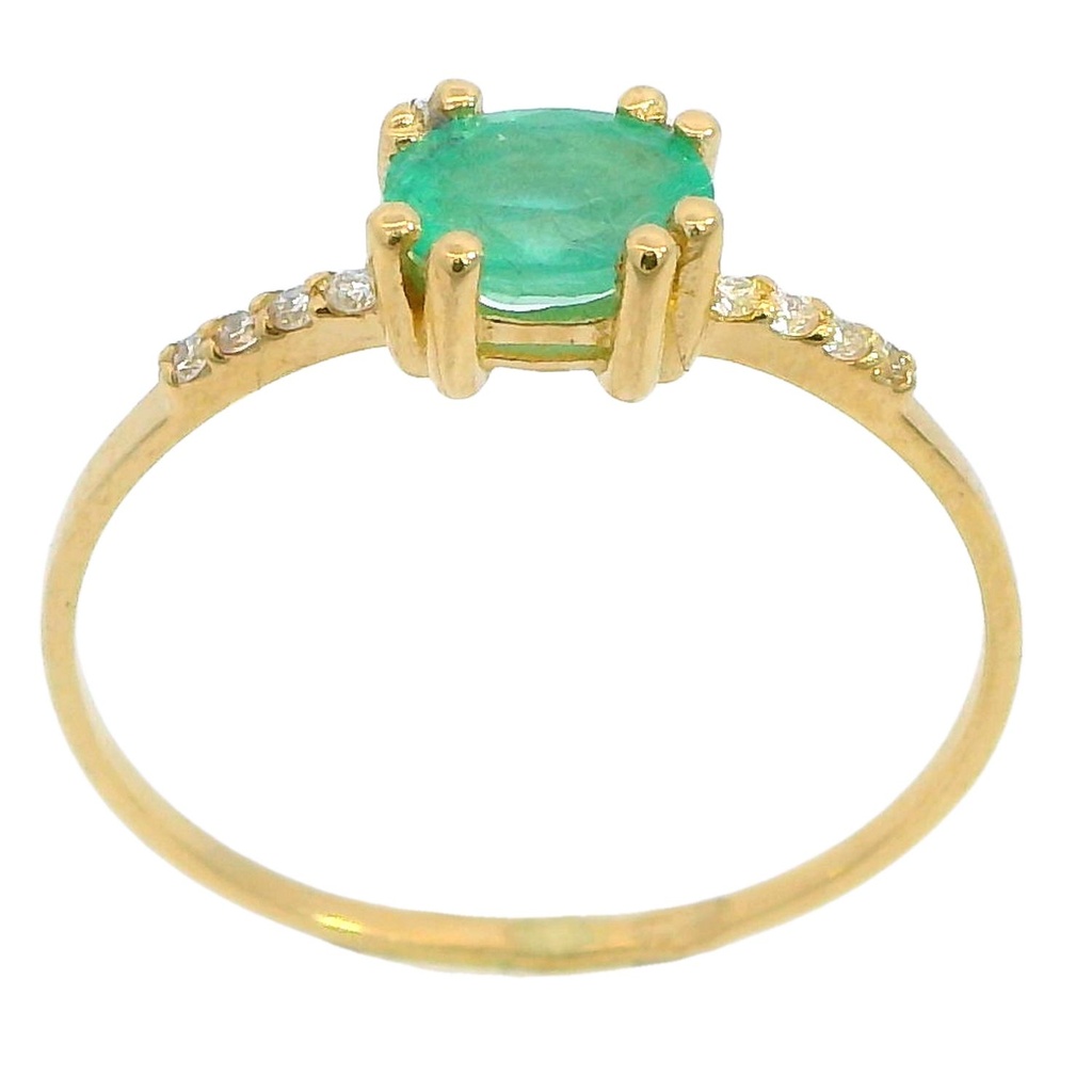 RING WITH 6x4MM OVAL EMERALD AND 8 1MM DIAMONDS 0.05 CT TW H-SI