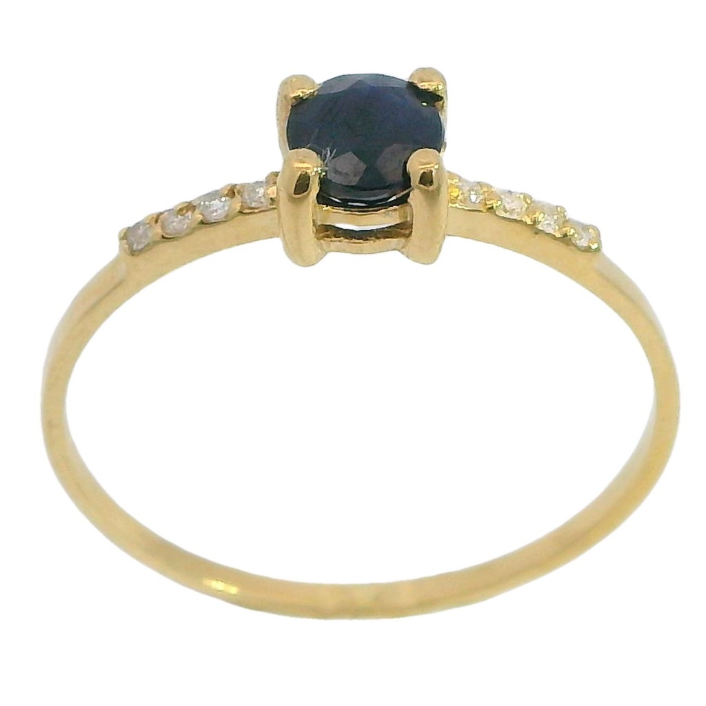 RING WITH 4MM ROUND SAPPHIRE AND 1MM 8 DIAMONDS H-SI 0.06 CT TW