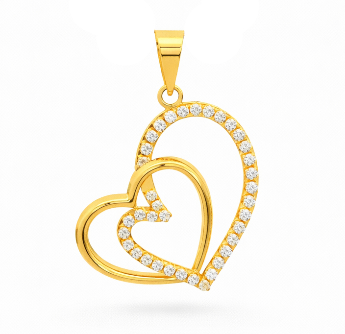20MM DOUBLE HEART PENDANT WITH CZ.