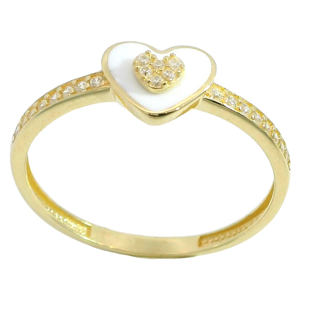 ENAMEL AND CZ HEART RING.