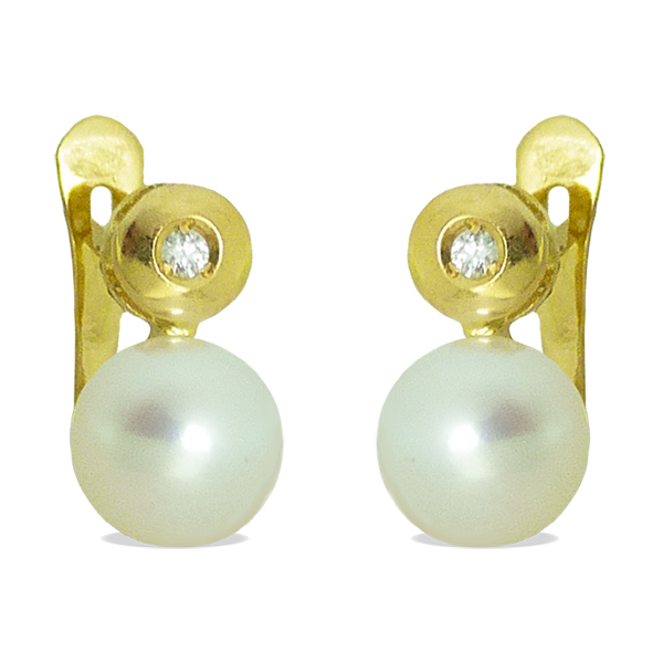 C0.04 CT DIAMOND AND 6MM FRESHWATER PEARL EARRINGS.