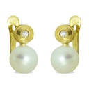 C0.04 CT DIAMOND AND 6MM FRESHWATER PEARL EARRINGS.