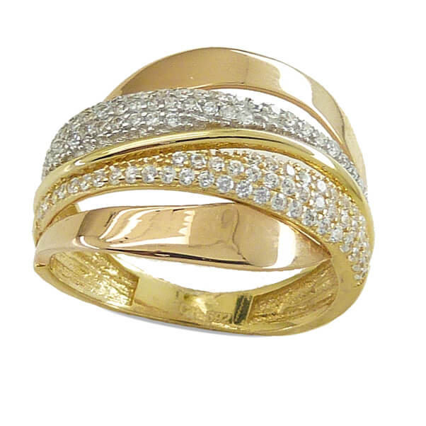 TRI-COLOR GOLD RING WITH CZ.