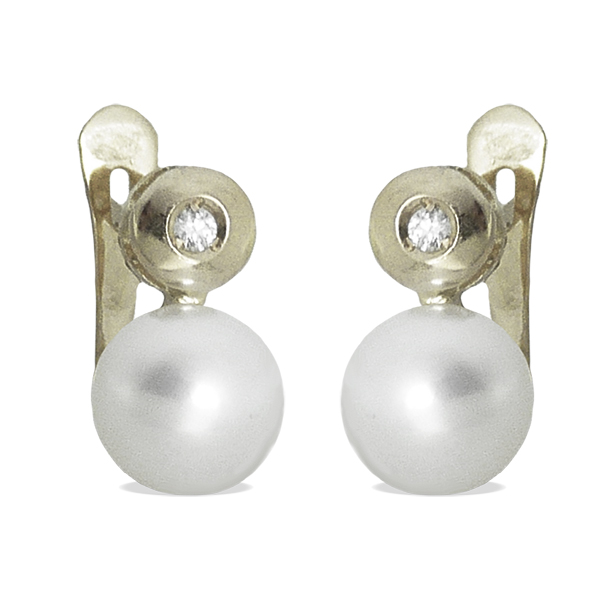 C0.04 CT DIAMOND AND 6MM FRESHWATER PEARL EARRINGS.WHITE GOLD.