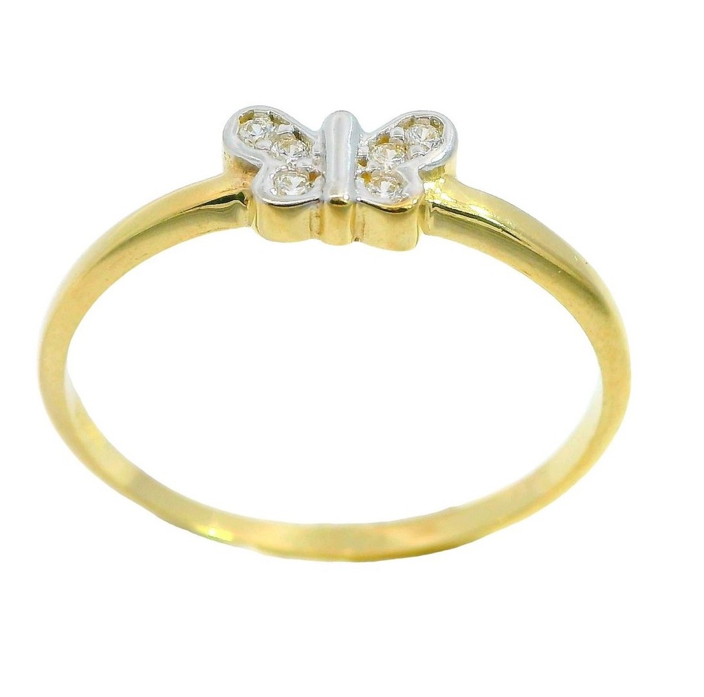 TWO TONE GOLD BUTTERFLY AND CZ RING.