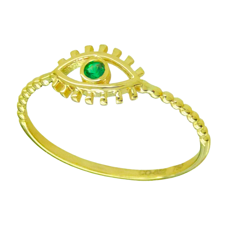 DEVIL EYE RING WITH GREEN CUBIC ZIRCONIUM.