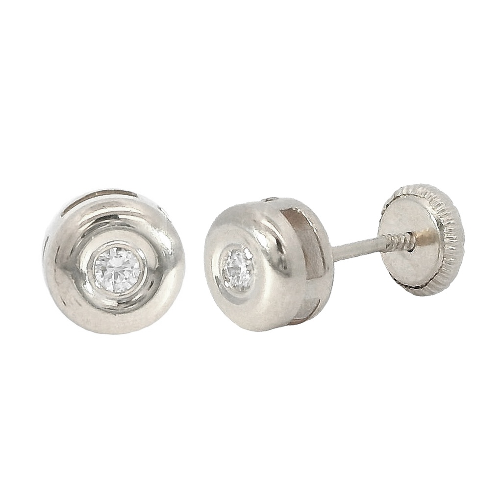 5'5MM BEZEL SET DIAMOND STUD EARRINGS.1'7MM DIAMONDS H-SI 0.04 CT TW.WHITE GOLD.