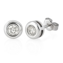 6'5MM BEZEL SET STUD EARRINGS.3MM DIAMONDS H-SI.0.22 CT TW