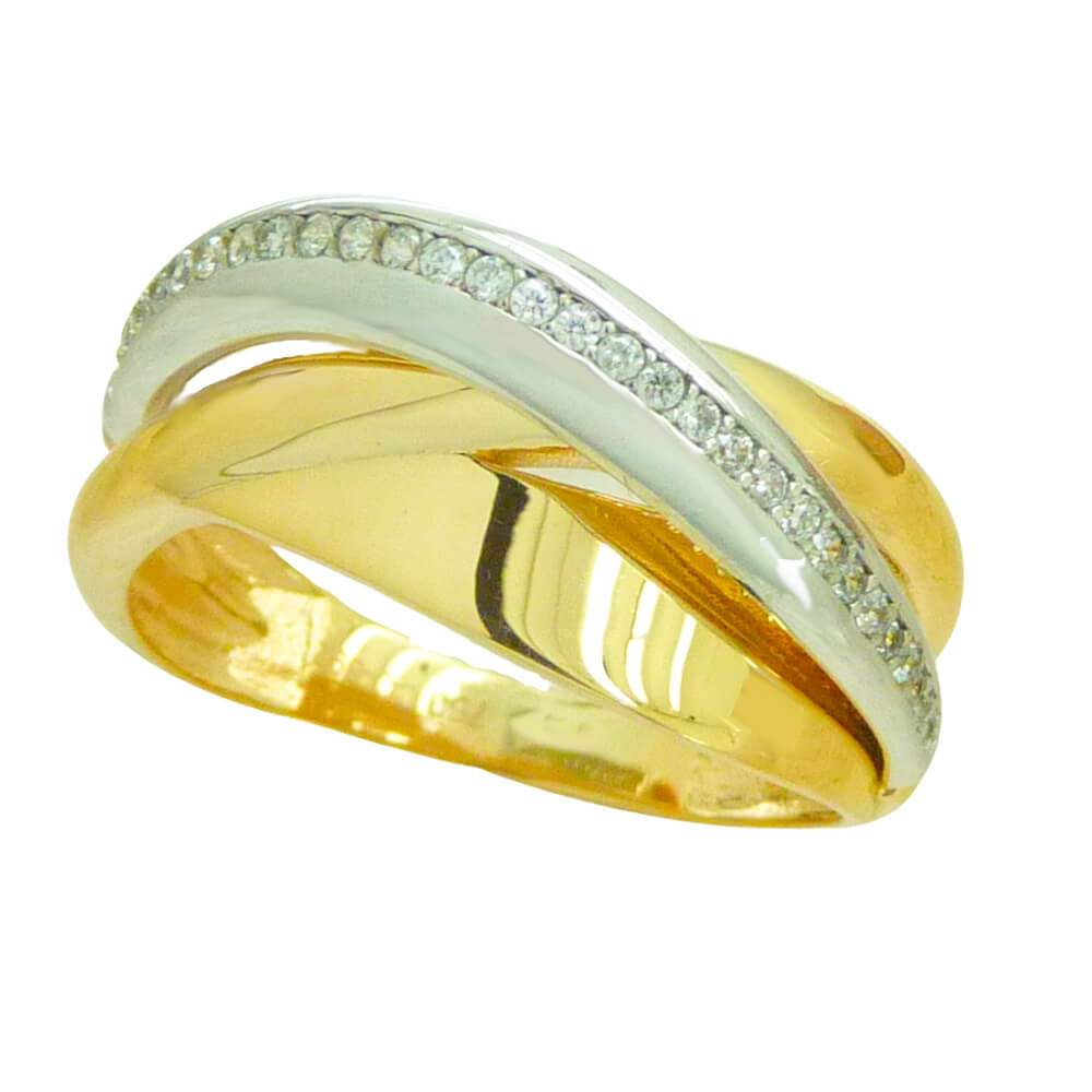 TWO TONE GOLD RING WITH CZ.