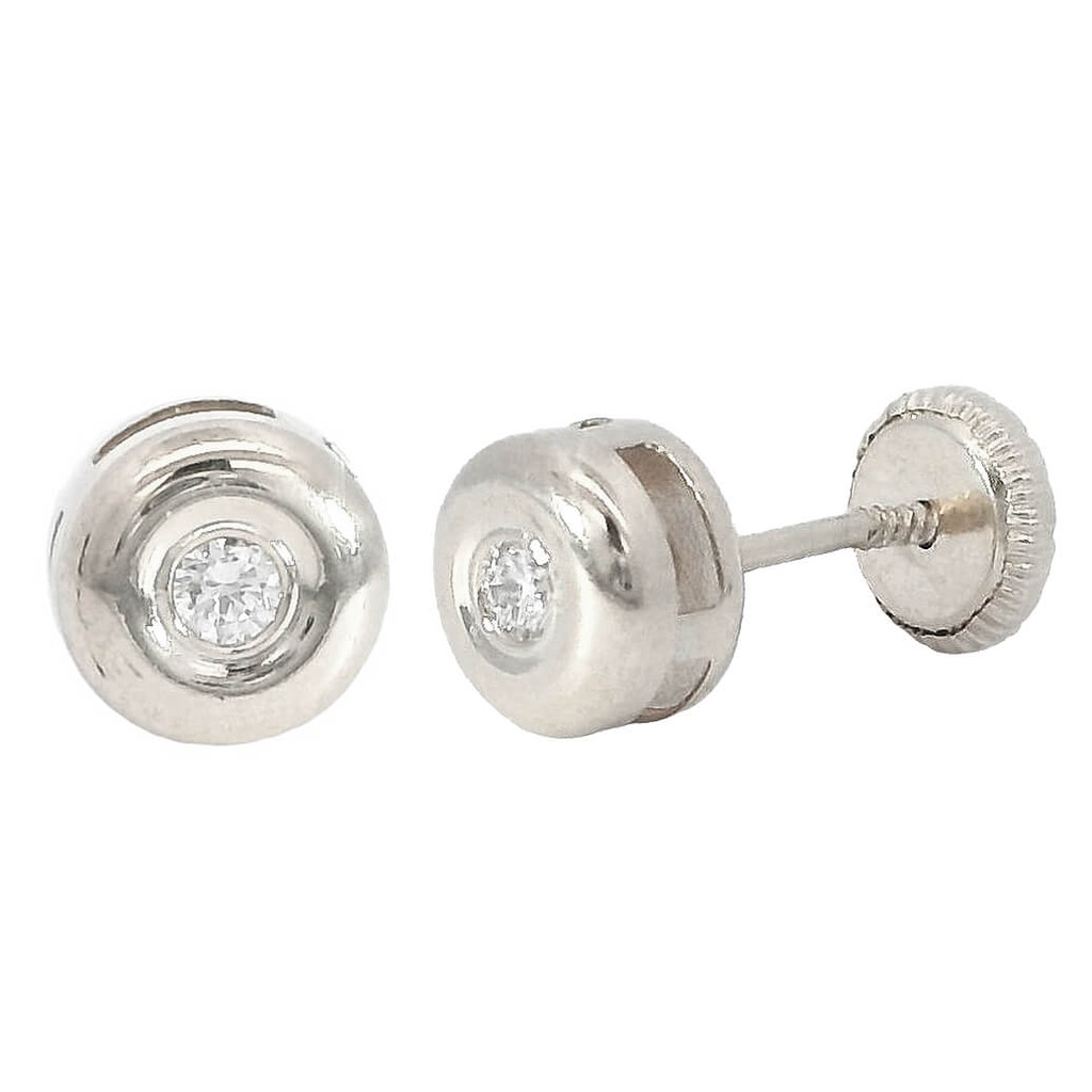6MM BEZEL SET STUD EARRINGS.2MM DIAMONDS H-SI 0.06 CT TW.