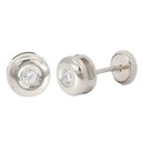 6MM BEZEL SET STUD EARRINGS.2MM DIAMONDS H-SI 0.06 CT TW.