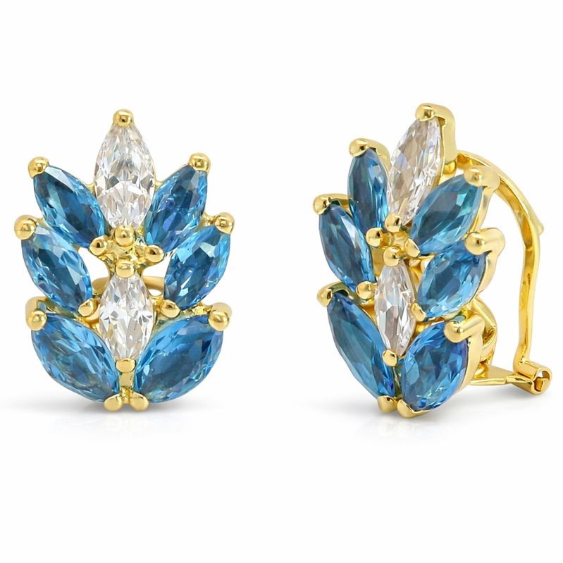 6x3MM BLUE CZ OMEGA BACK EARRINGS.