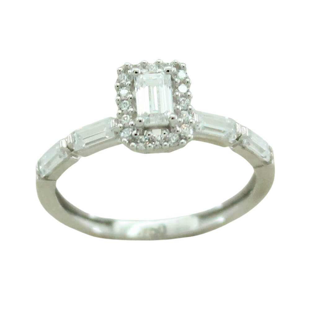 BAGUETTE CZ WHITE GOLD RING.