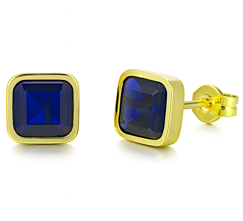 6x6MM SAPPHIRE  COLOR CZ SQUARE STUD EARRINGS.