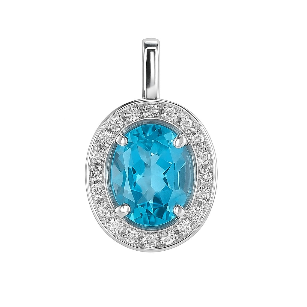 10MM OVAL PENDANT WITH AQUAMARINE COLOR CZ.