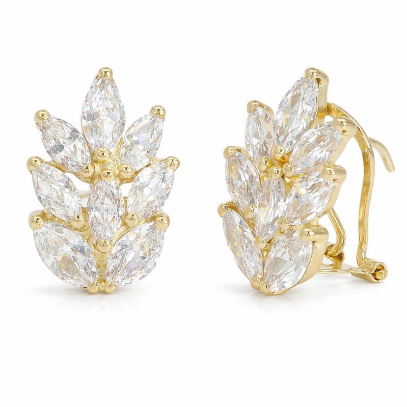 WHITE CZ FLOWER EARRINGS OMEGA BACK.