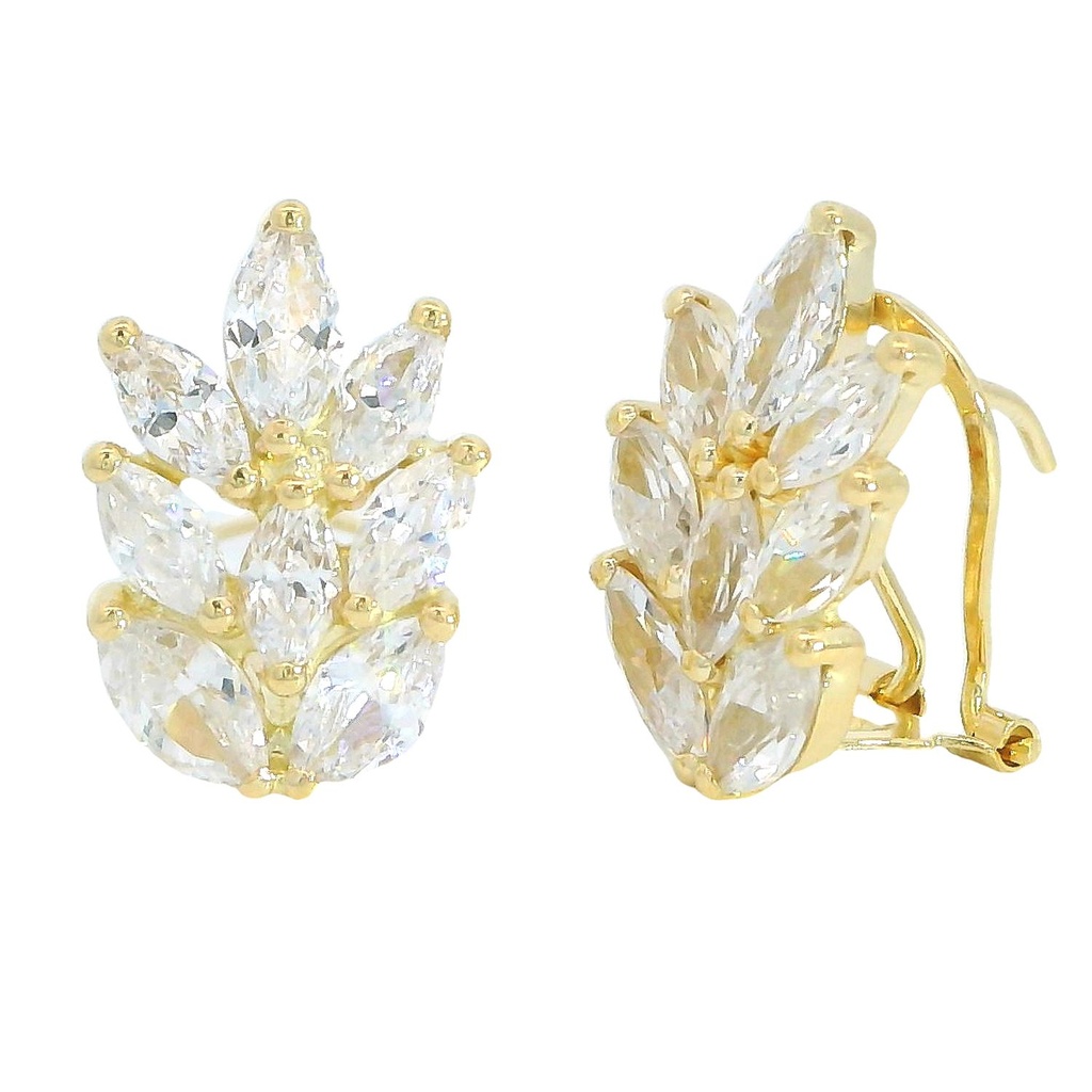 WHITE CZ FLOWER EARRINGS WITH OMEGA CLOSURE