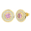 11MM ROUND EARRINGS WITH PINK CZ.