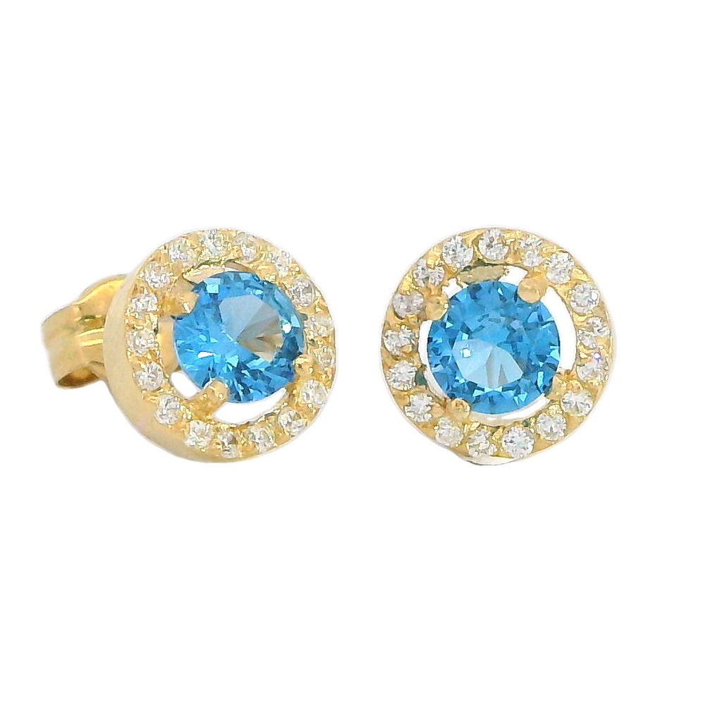 4MM AQUAMARINE COLOR CZ EARRINGS.TOTAL SIZE 7MM.