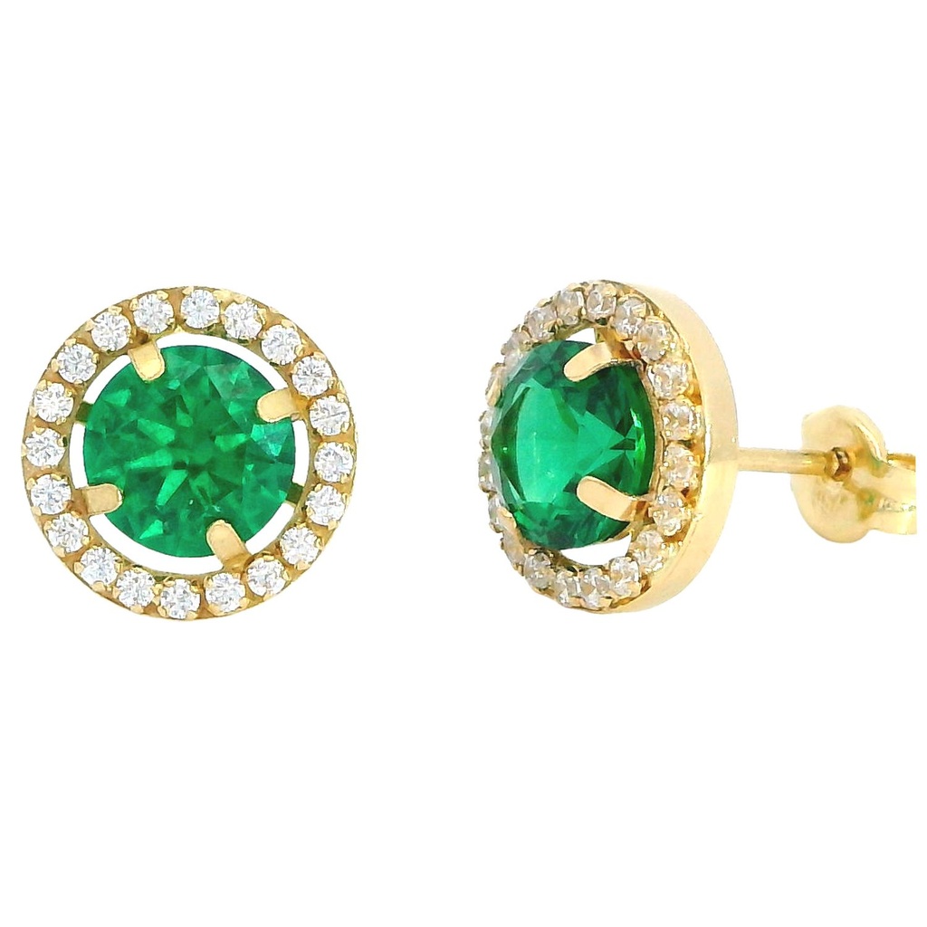 9MM ROUND STUD EARRINGS.5'5MM NANO GREEN STONE.