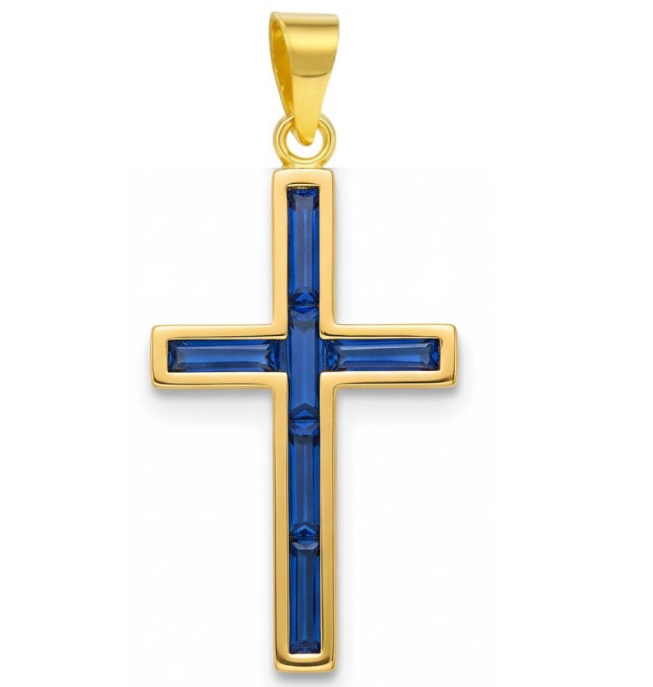 CROSS WITH 1'5x4MM STONES SAPPHIRE COLOR.19x10MM
