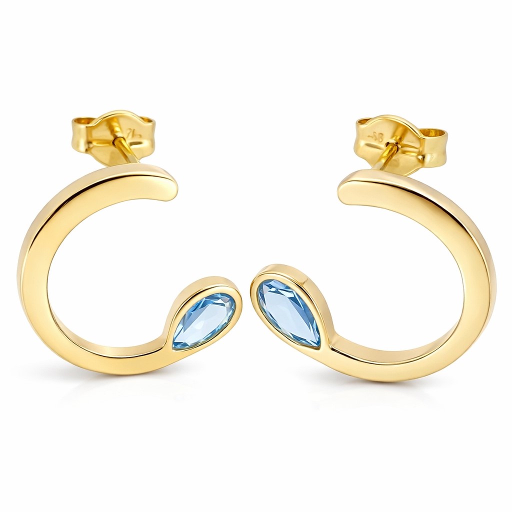 PENDIENTES MEDIO CÍRCULO 12MM PIEDRA COLOR AGUA MARINA