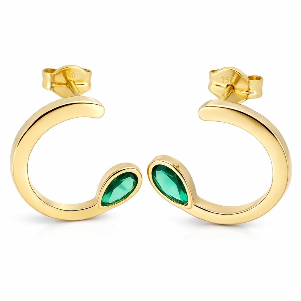 PENDIENTES MEDIO CÍRCULO 12MM PIEDRA NANO ESMERALDA