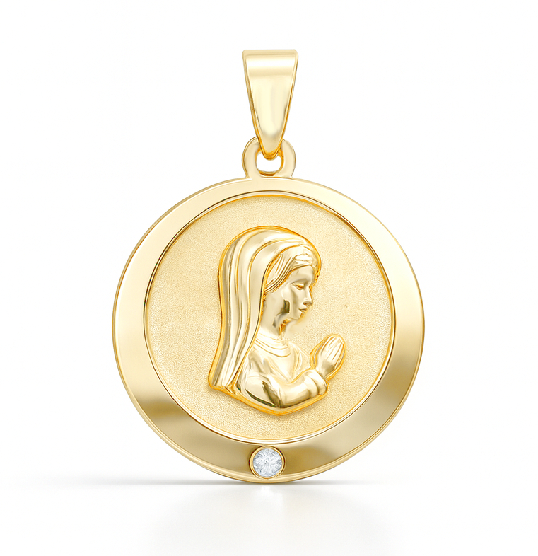 MEDALLA VIRGEN NIÑA REDONDA SATINADA 18 MM
