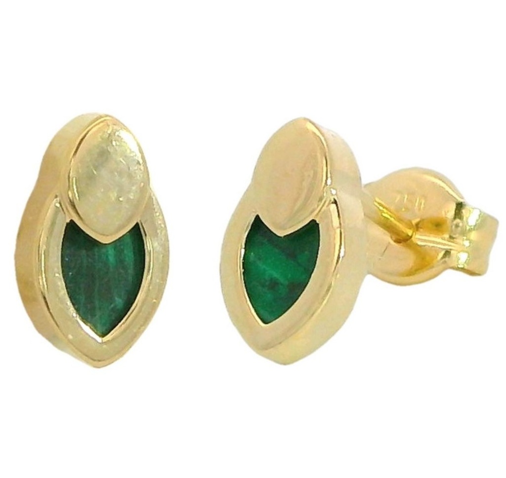 7x3MM OVAL EARRINGS WITH GREEN STONE.