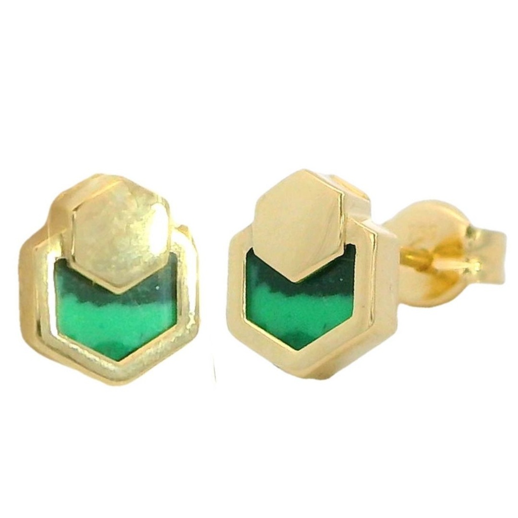 PENDIENTES HEXAGAGONO CON MOTIVO 7x5MM GREEN STONE PRESION