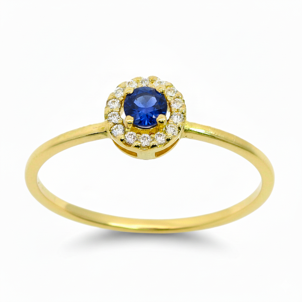3MM SAPPHIRE AND CZ RING.
