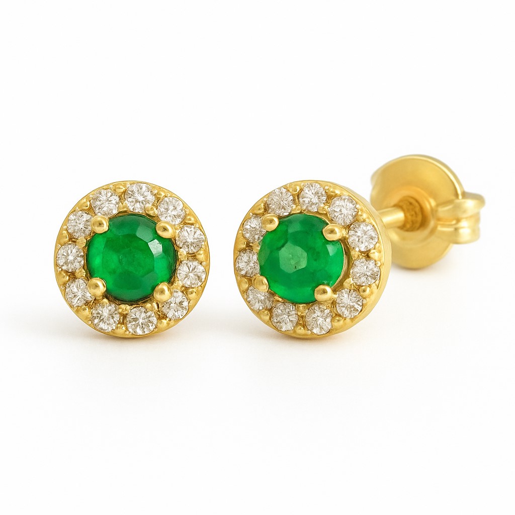 PENDIENTE CUAJO 5MM.ESMERALDA DE 3MM Y CIRCONITAS.