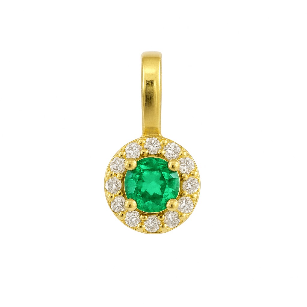 COLGANTE CUAJO 5MM ESMERALDA DE 3MM Y CIRCONITAS.