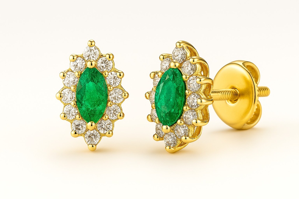 3x2EMERALD AND CZ EARRINGS.8x5MM.