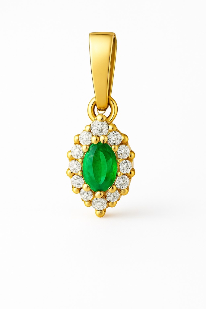 3x2MM EMERALD AND CZ SHUTTLE PENDANT.8x5MM.